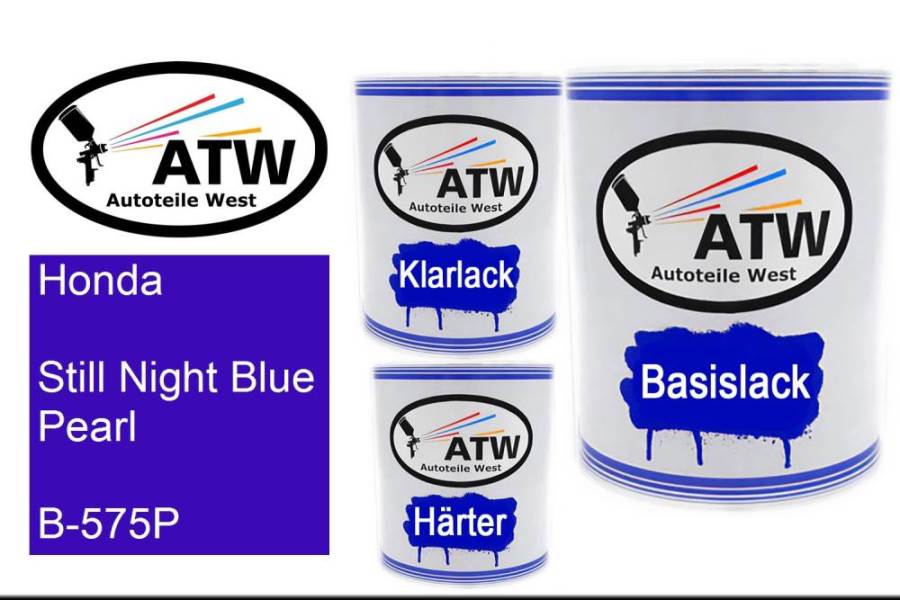 Honda, Still Night Blue Pearl, B-575P: 1L Lackdose + 1L Klarlack + 500ml Härter - Set, von ATW Autoteile West.